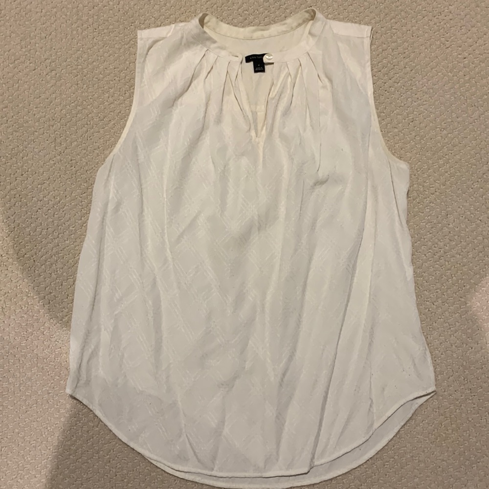 Anne Taylor Cream Linen Printed Blouse